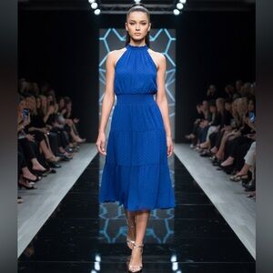 Jade Melody Tam Swiss Dot Halter Midi Dress in Royal Blue ,M